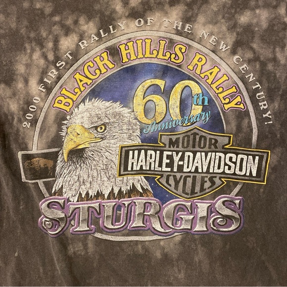 ‘00 Y2K VTG Harley-Davidson Sturgis T-Shirt L Measurement USA Made Tie-Dye Black - Picture 3 of 11